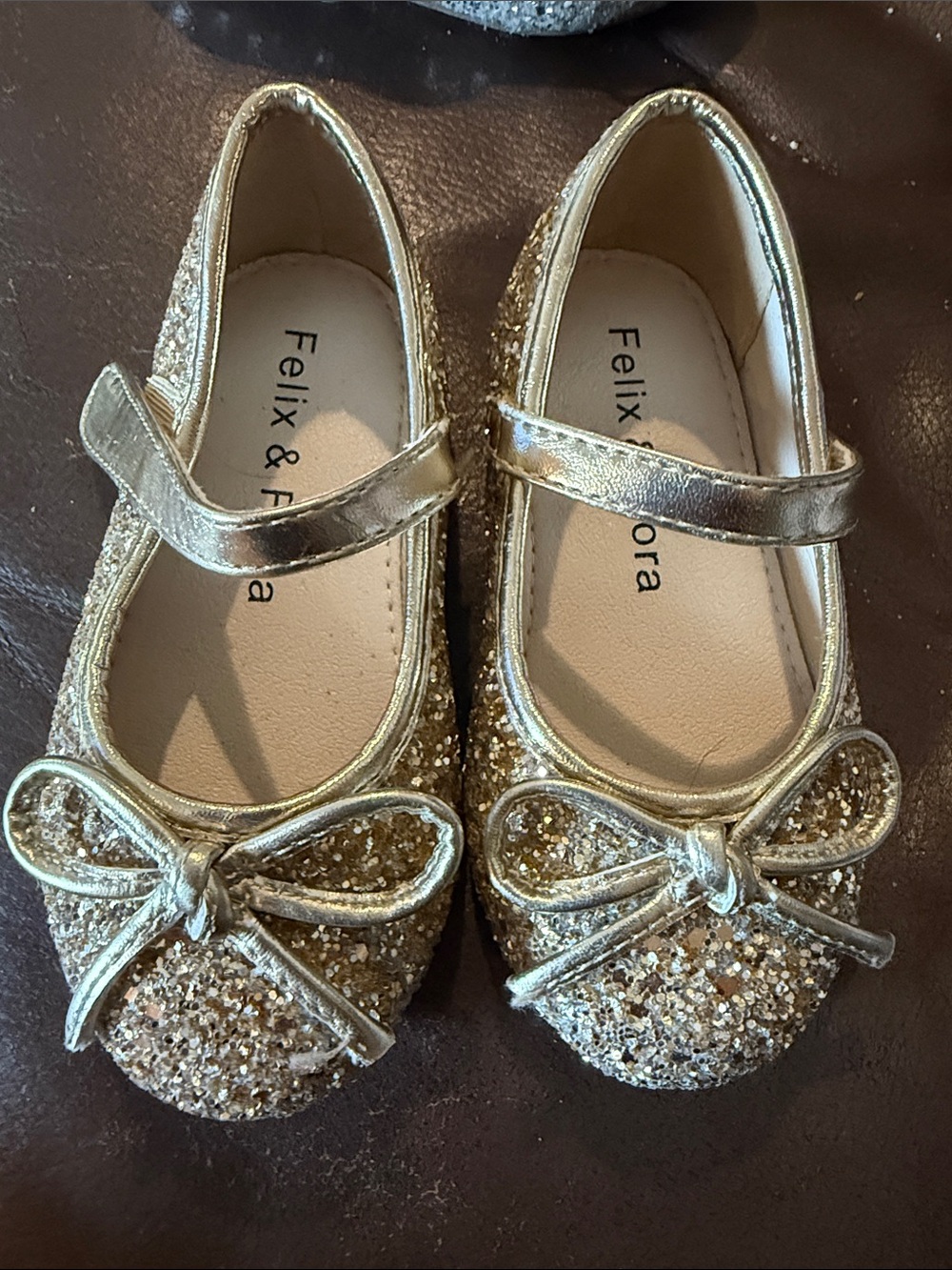 Felix & Flora Toddler Flower Girl Dress Shoes - Girl Ballet Flats gold size 6